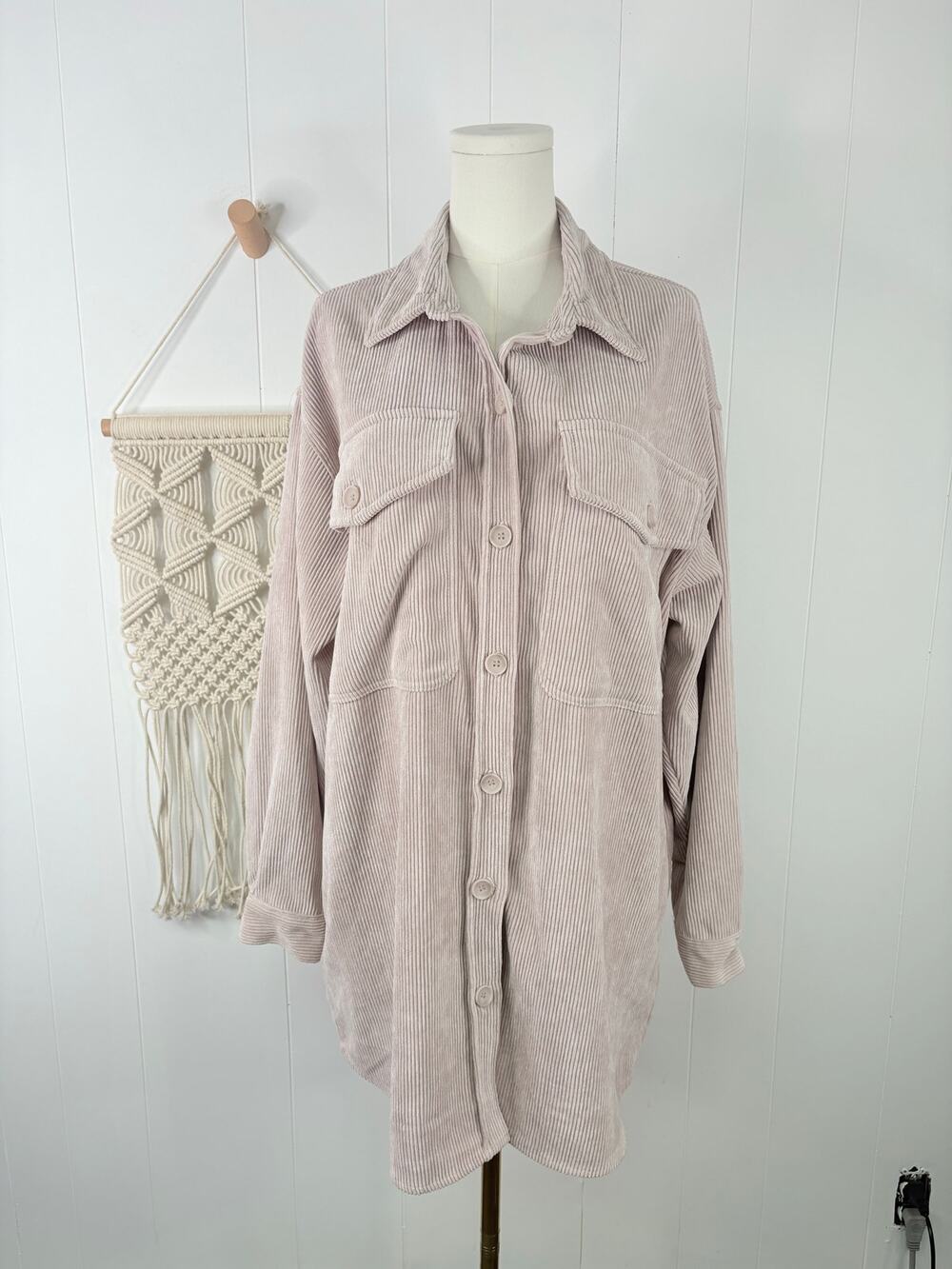 Reserve Fairfax Oversized Corduroy Shacket Medium Mauve Beige Button Up